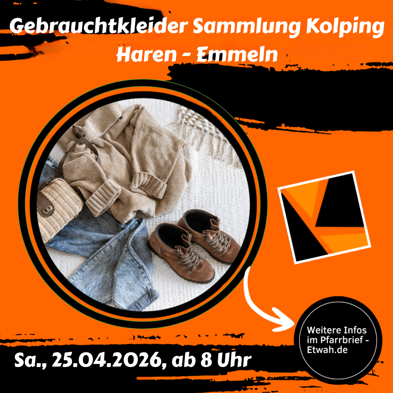 Sa., 25.04.2026, ab 8 Uhr Gebrauchtkleidersammlung Kolping Haren u. Emmeln