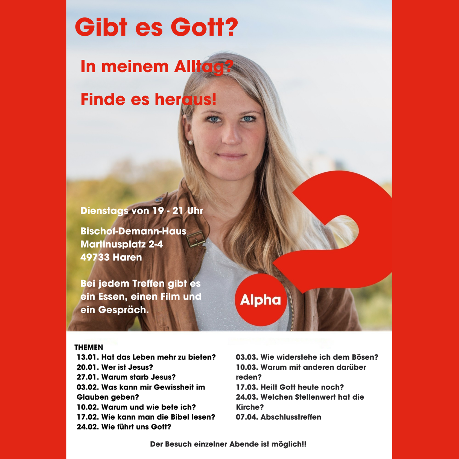 Ab Di., 13.01.2026, 19-21 Uhr Alphakurs BDH Haren