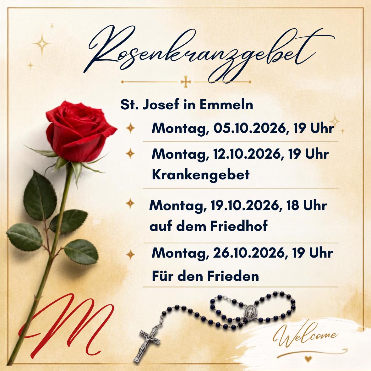 Mo., 19.10.2026, 19 Uhr Rosenkranzgebet in St. Josef Emmeln auf dem Friedhof