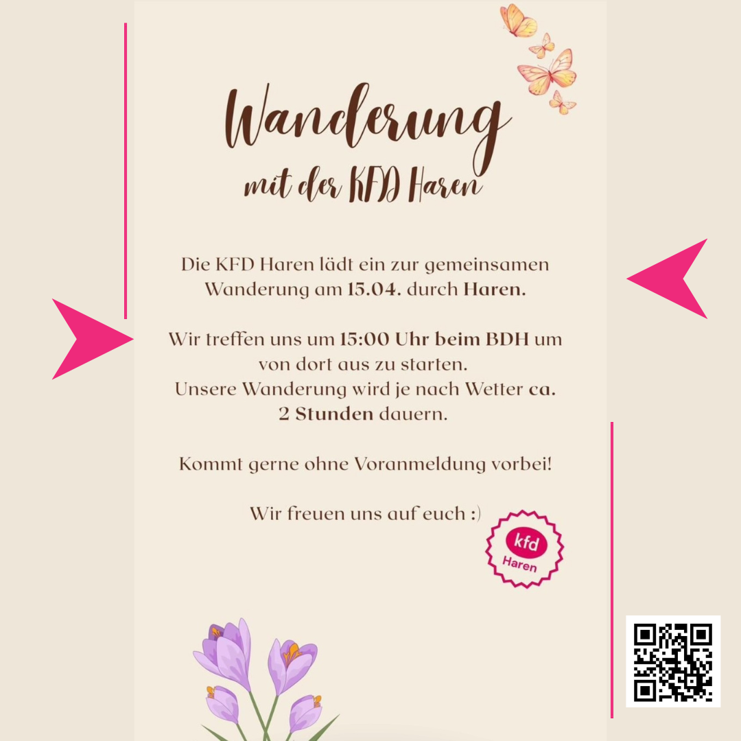 Mi., 15.04.2026, 15 Uhr Wanderung mit der kfd Haren