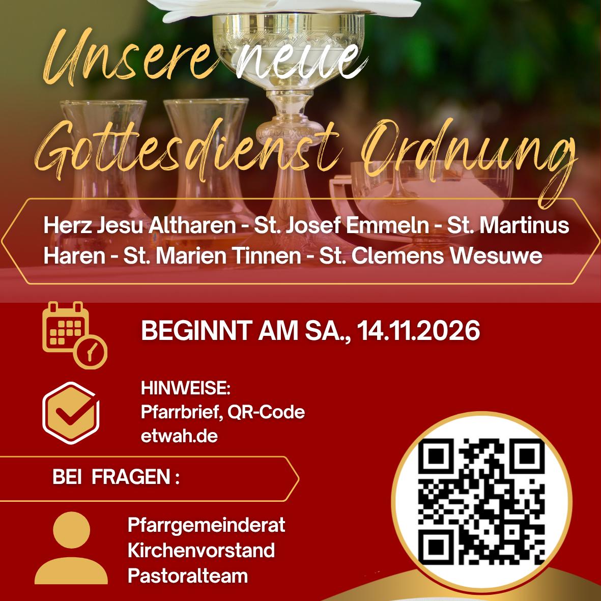 Neue Gottesdienst Ordnung ab 14.11.2026