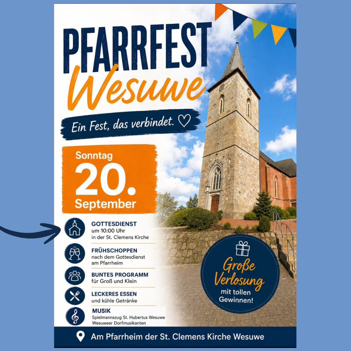 So., 20.09.2026, 10 Uhr Familienmesse anschl. Pfarrfet St. Clemens Wesuwe