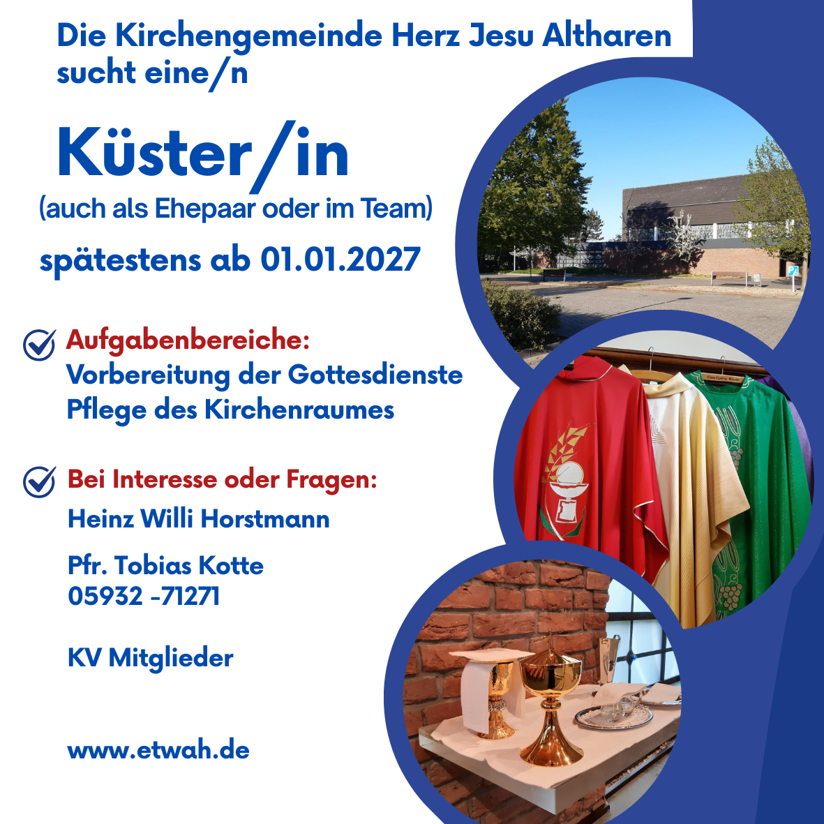 Herz Jesu Altharen sucht einen Küster*in / Team